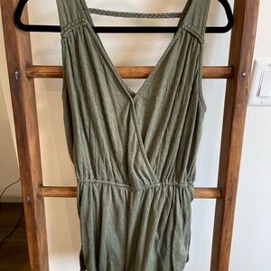 Lightweight Universal Thread Olive Green Sleeveless Romper with Braided Detail